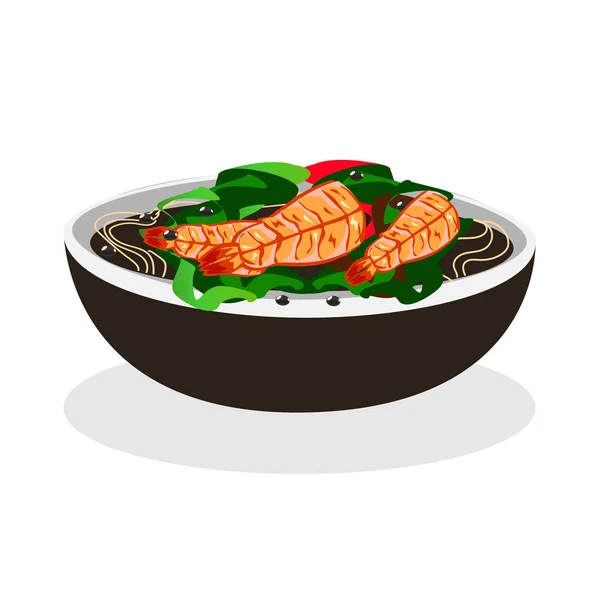 Sopa Camarones Japoneses Ilustración Vectorial Aislada Deliciosa Comida Japonesa Para — Vector de stock