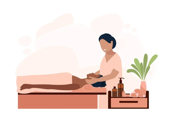 Der Masseur Macht Dem Mädchen Eine Massage Entspannung Wellnessbereich Vektor — Stockvektor