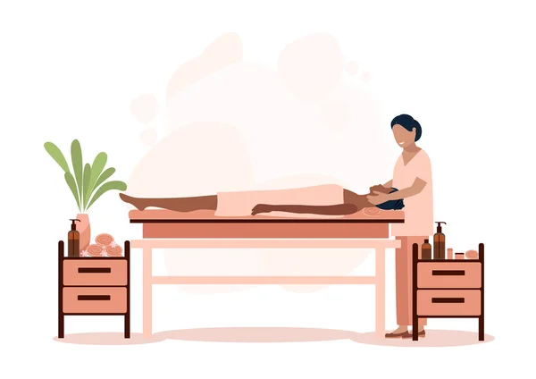 Masseur Makes Massage Girl Relaxation Spa Vector Illustration Advertising Flyers — Stock Vector