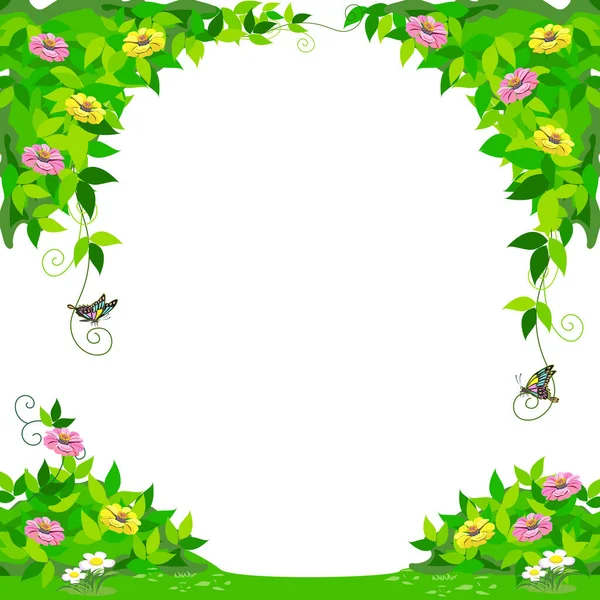 Vector Illustration Frame Background Fairy Tale Foliage Trees Pink Yellow — Stock Vector