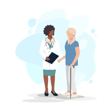 Hasta bir fizyoterapistle ortopedik rehabilitasyona giriyor. Fizyoterapi. Hastalık ve sakatlıktan sonra sağlığın düzeltilmesi. Düz vektör illüstrasyonu.