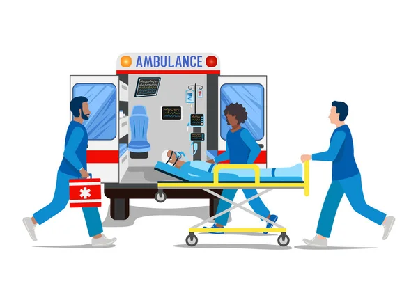 Team Paramedics Assisting Patient Ambulance Urgent Medical Care Thank You — Stock vektor