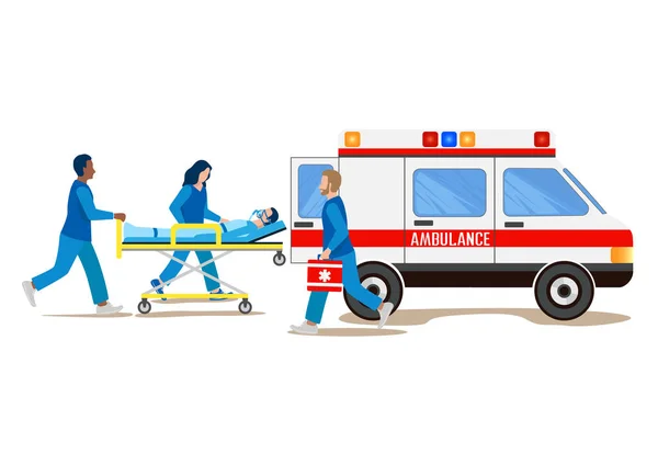 Ein Team Von Sanitätern Hilft Einem Patienten Krankenwagen Dringende Medizinische — Stockvektor