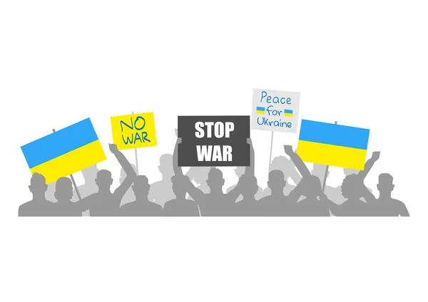Протест Проти Війни Україні Люди Прапорами Плакатами Протестують Проти Війни — стоковий вектор