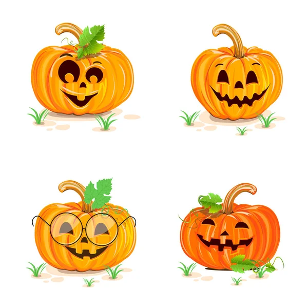 Halloween Set Funny Pumpkins Cartoon Style White Background Vector Illustration — Stock Vector