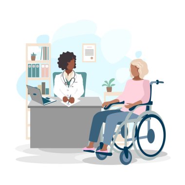 Patient at the reception in the doctor's office. Medical assistance and care. To keep healthy. Vector illustration in a flat style.