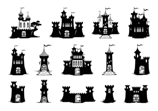 Vector Set Icons Medieval Castles Castles Towers Fortified Walls Gates — Stockvektor