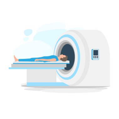 Vector illustration of a patient undergoing MRI diagnostics in a medical center. Magnetic resonance imaging. Modern medical technologies.