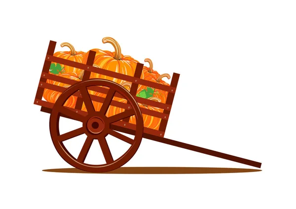Happy Thanksgiving Pumpkin Harvest Old Wooden Wheelbarrow Vector Illustration Isolated — Vettoriale Stock