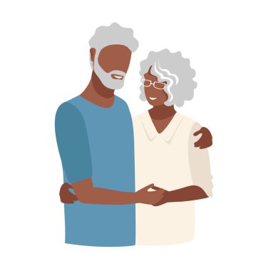 Loving elderly couple embrace each other. Grandparents Day. Vector illustration in a flat style on a white background.