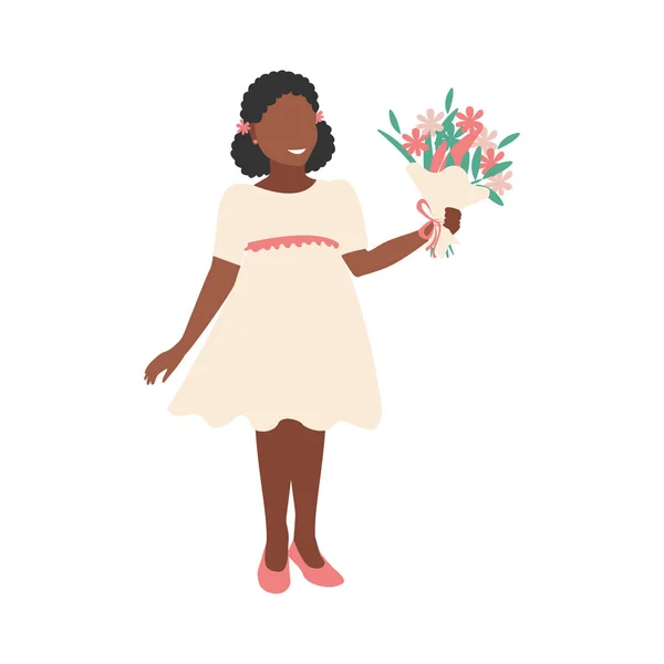 Gadis Kecil Yang Lucu Dalam Gaun Lapang Dengan Karangan Bunga - Stok Vektor