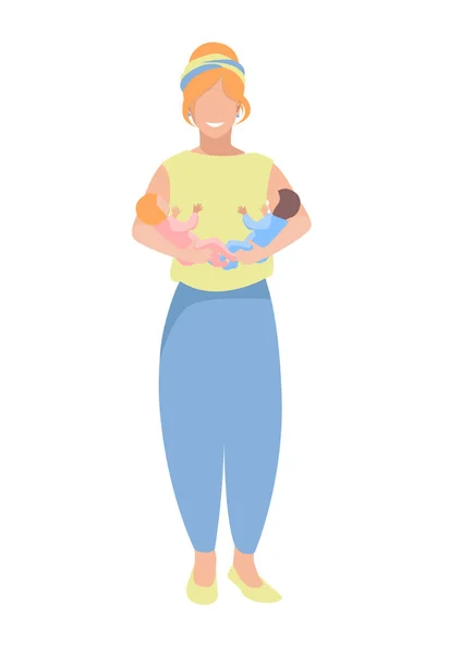 分娩后抱着孩子的快乐妈妈 母性的快乐爱和关心孩子 母亲节 孤立的矢量说明 — 图库矢量图片