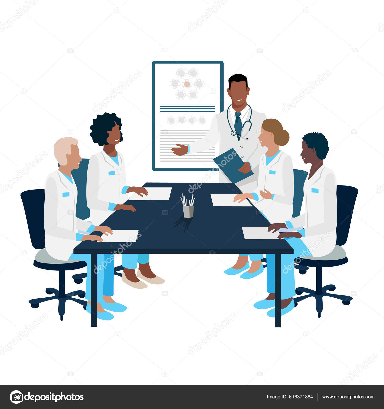 Team Doctors Confer Study Hold Conference Training Cosilium Vector  Illustration Stock Vector by ©Liana2012 616371884, image size:1600x1700