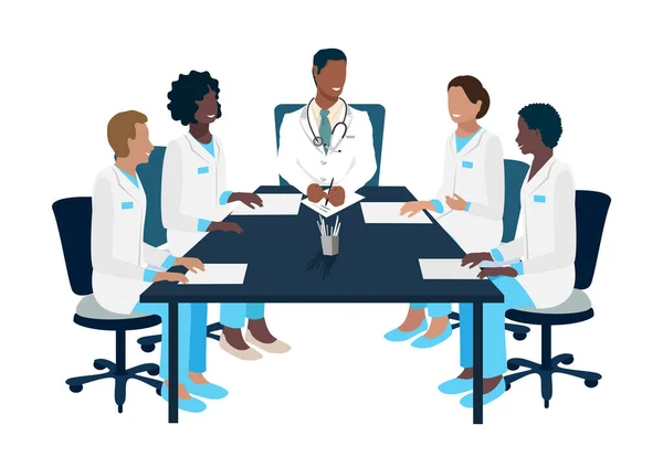 Team Doctors Confer Study Hold Conference Training Cosilium Vector Illustration — Stock Vector
