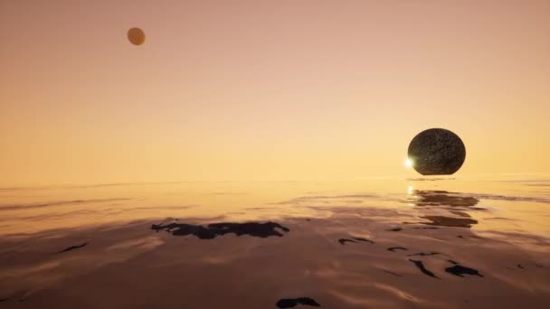 Planète océan Lunes Paysage extraterrestre dans le style 3D vague mer — Video
