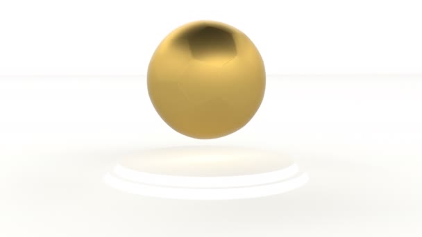白色底座上的3D风格的黄色金球，能无缝旋转 — 图库视频影像