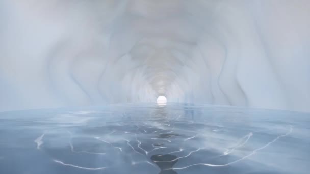 3D tarzında buz mağarası soğuk mavi su manzarası — Stok video