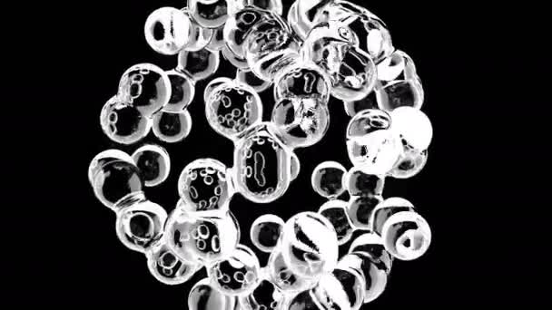 Metaballen Vloeibare bellen op zwarte achtergrond deeltjes van zoet water — Stockvideo
