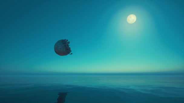 Explozie lunară Explorare spațială Frumoasă vedere peisaj oceanic Conceptul tehnologic futurist Planeta albastră . — Videoclip de stoc