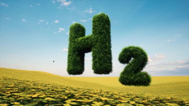 Metin yeşil çimen H2 eko teknoloji kavramı Yenilenebilir Temiz enerji — Stok video