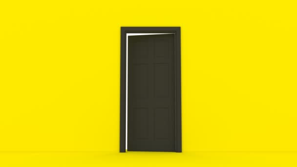 黄色の壁の黒のドアを開く空のモックアップ室内建築コンセプト — ストック動画