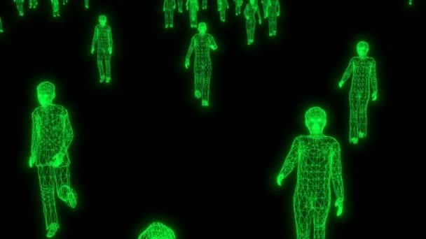 Matryca Zielonych Ludzi Komunikacja Sieć cyfrowa ciało ludzkie Koncepcja danych Kod binarny. — Wideo stockowe