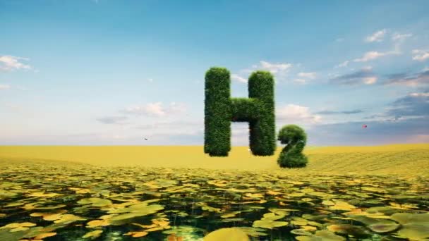 Texto H2 hidrógeno energía sostenible ecosistema hierba verde cero emisiones concepto — Vídeos de Stock