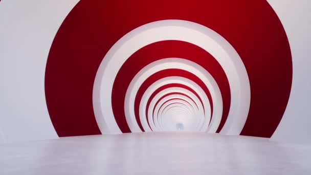 Червоно-білий круглий коридор Футуристична концепція кіберпростору сучасна архітектура будівництво Технологічний тунель майбутнього здатний безперешкодно циклізувати — стокове відео