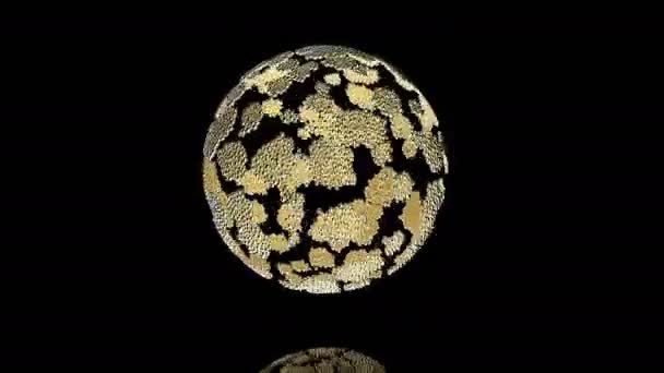 3d esferas de ouro girar abstrato no preto conceito futurista espaço moderno — Vídeo de Stock