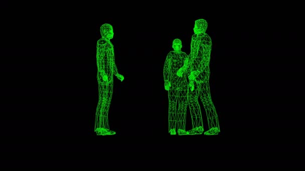 Grüne Wireframe Leute sprechen Cyberpunk 3D Stil 80er 90er Computertechnologie — Stockvideo