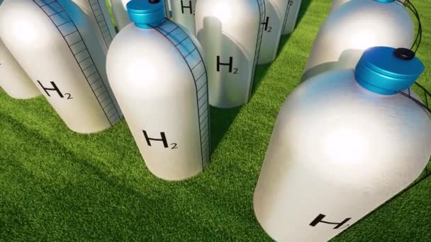 Tanques metálicos de almacenamiento de hidrógeno Energía sostenible Concepto de industria de gasolineras H2 — Vídeos de Stock