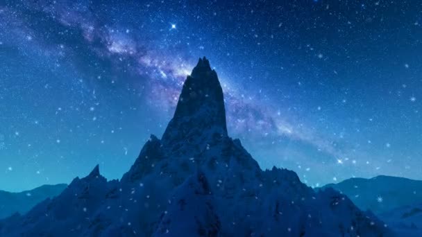 겨울 눈이 내리는 밤 풍경의 별이 빛나는 북극권 자연 — 비디오
