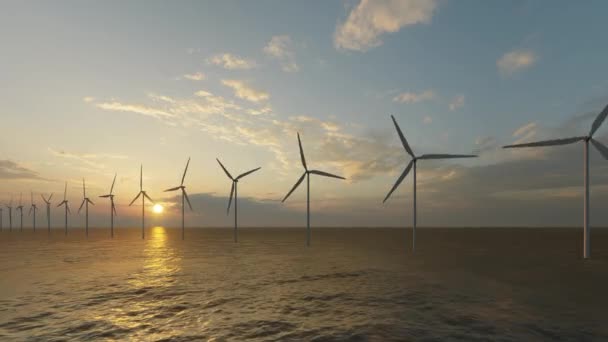 Вітрогенератори турбіни море Стала енергія Відновлювана альтернатива зеленій промисловій енергії Чиста енергія. Вітроелектростанція — стокове відео