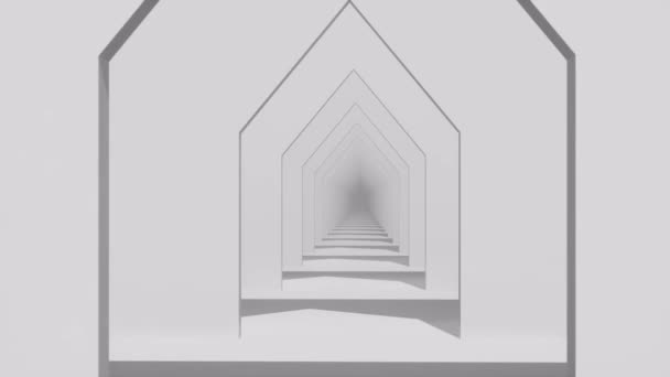 Серый коридор пустой Студия Футуристическая современная космическая архитектура — стоковое видео