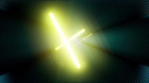 Neontunnel modern lång korridor glöd gul ljus futuristisk laser — Stockvideo