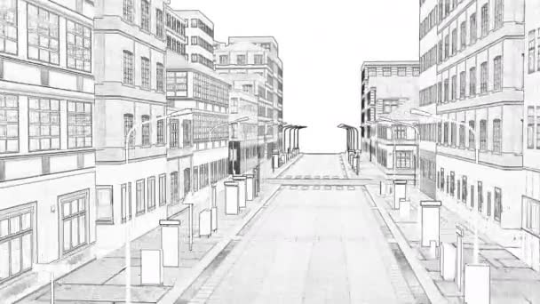 Szkic drureframe z rysunkiem miasta na białym krajobrazie miasta Budynek mieszkalny budowa animacja — Wideo stockowe