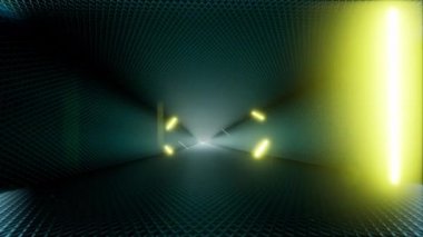 Neon tüneli modern koridor mor mavi ultraviyole çizgi teknolojisi endüstriyel arka plan