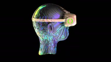 Sanal sanal gerçeklik gözlüğü güçlendirilmiş gerçeklik. Geleceğin Hologramı. Bilim kurgu şefi kusursuz döngü yapabiliyor.