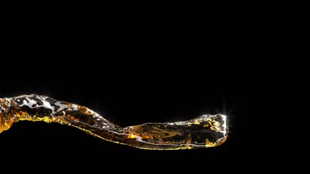 Alkol akışı jet sarı sıvı birayı siyah su damlasına damlatıyor süper yavaş çekimde 1000 fp — Stok video