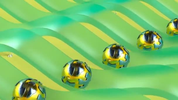 Conception de couverture graphique à mouvement minimal sur des sphères métalliques vertes capables de boucler sans couture — Video