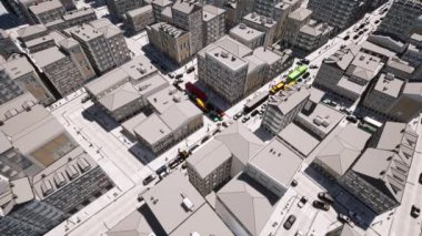 3D şehir trafiği sıkışıklığı Futuristik modern mimari binası Akıllı kasaba