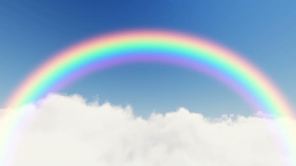 White clouds move from right to left against the background of the white sky rainbow — Stockvideo