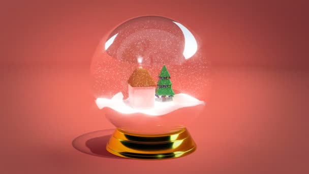 Palla di vetro con una casa e pini Albero di Natale e Capodanno — Video Stock