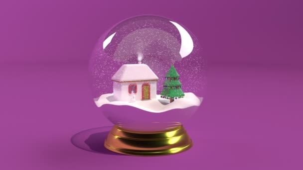 Sneeuwbol Glazen bal met een huis en pijnbomen Vakantie Kerstboom en Nieuwjaar 2022 — Stockvideo