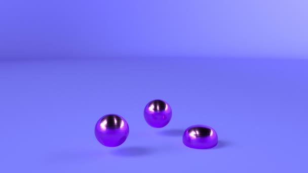 Měkké kovové koule módní barvy Velmi Peri míč spadnout na modré stačí — Stock video