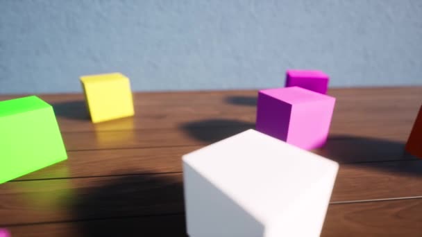 Cubos coloridos das crianças para o jogo Conceito de educação Brinquedo inflável Visão superior — Vídeo de Stock