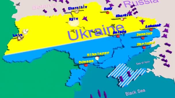 Válečná mapa bitva Ukrajina zastavit zabíjet lidi Rusko bombardoval jinou zemi — Stock video