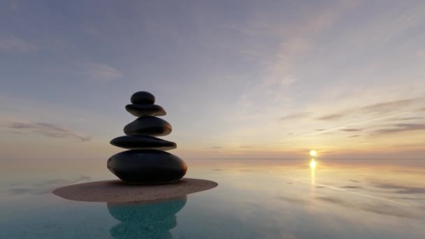 Rock Stones of balance on the beach Nature background zen concept — Stok video