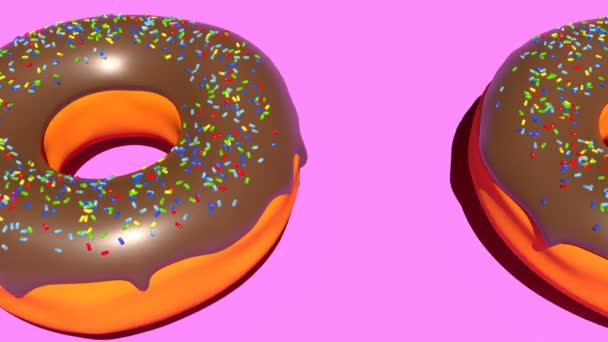粉色背景的彩色巧克力甜甜圈，能无缝循环 — 图库视频影像