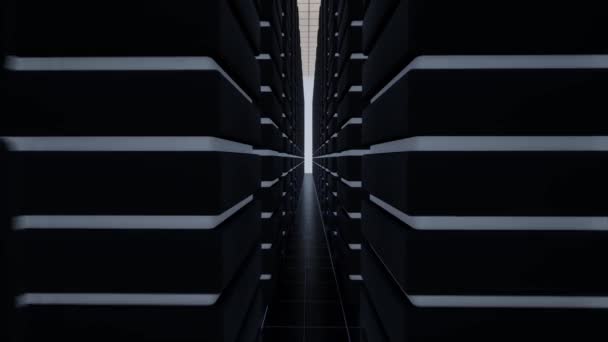 Szerver központ Hálózati kapcsolat struktúra Ai digitális Big Data storage Bitcoin farm Modern tech — Stock videók